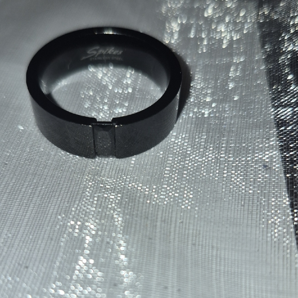 Black Stainless Steel Ring with Subtle Groove Size 12